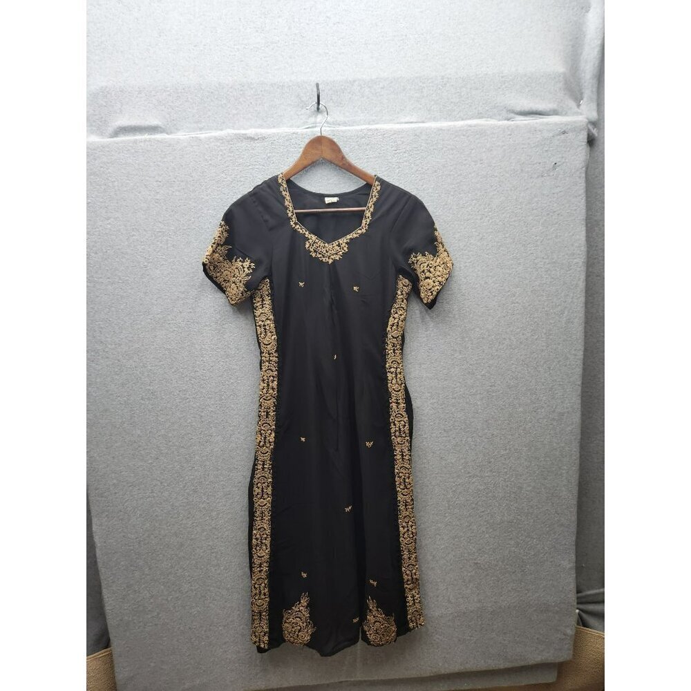Elegant Black & Gold Embroidered Kurta Dress Size 42 Dry Clean Only